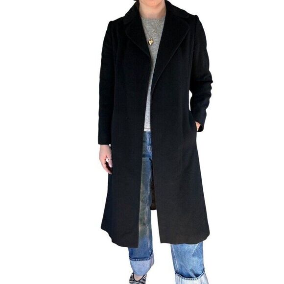 Vintage Womens Black Regency Cashmere Minimalist Whimsigoth Trench Coat Sz M - Picture 1 of 10